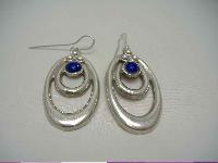 Vintage 70s Fabulous Heavy Oval Sterling Silver Lapis Lazuli Earrings