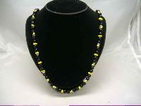 Vintage 50s Black & Yellow Glass Bead Diamante Necklace