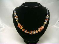 Vintage 1980s Classy  3 Row Carnelian & Hematite Gold Bead Necklace 