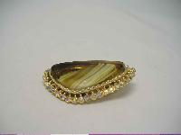 Vintage 50s Abstract Green Agate Glass Diamante Brooch